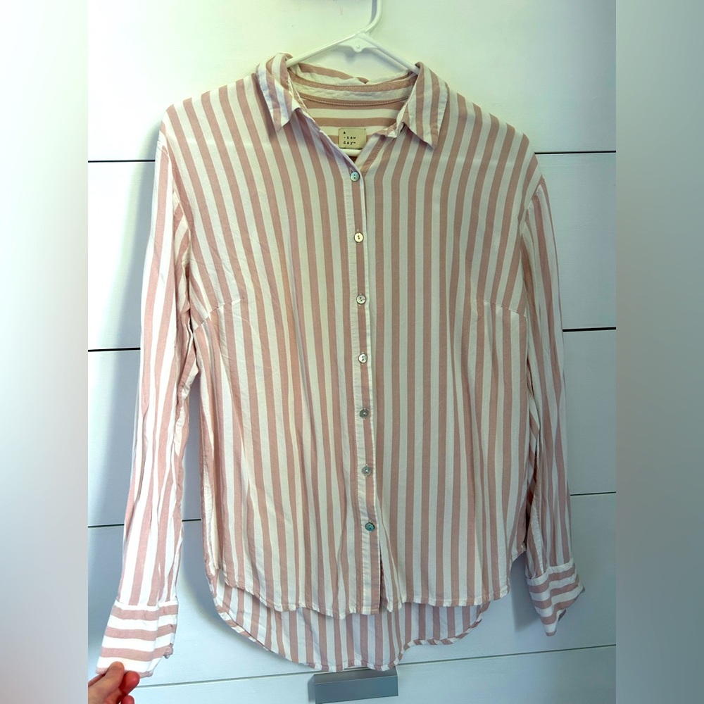 A New Day Pink and White Striped button down Shirt